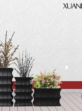 简约现代黑白树脂花瓶干花装饰摆件新中式客厅玄关电视柜餐桌摆设