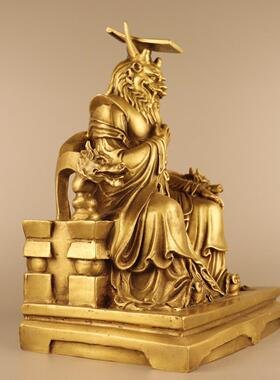 黄铜坐龙椅东海龙王神像摆件 家用供奉桌面创意礼品 铜工艺品