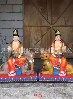 纯铜贴金文殊菩萨普贤菩萨佛像华严三圣文殊普贤坐骑摆件家用