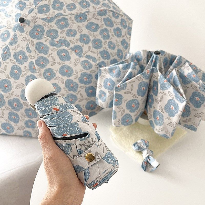 雨伞女晴雨两用遮阳伞小蓝花超轻小巧五折伞防晒防紫外线自动雨伞,淘宝优惠券,粉丝福利购,淘宝优惠卷