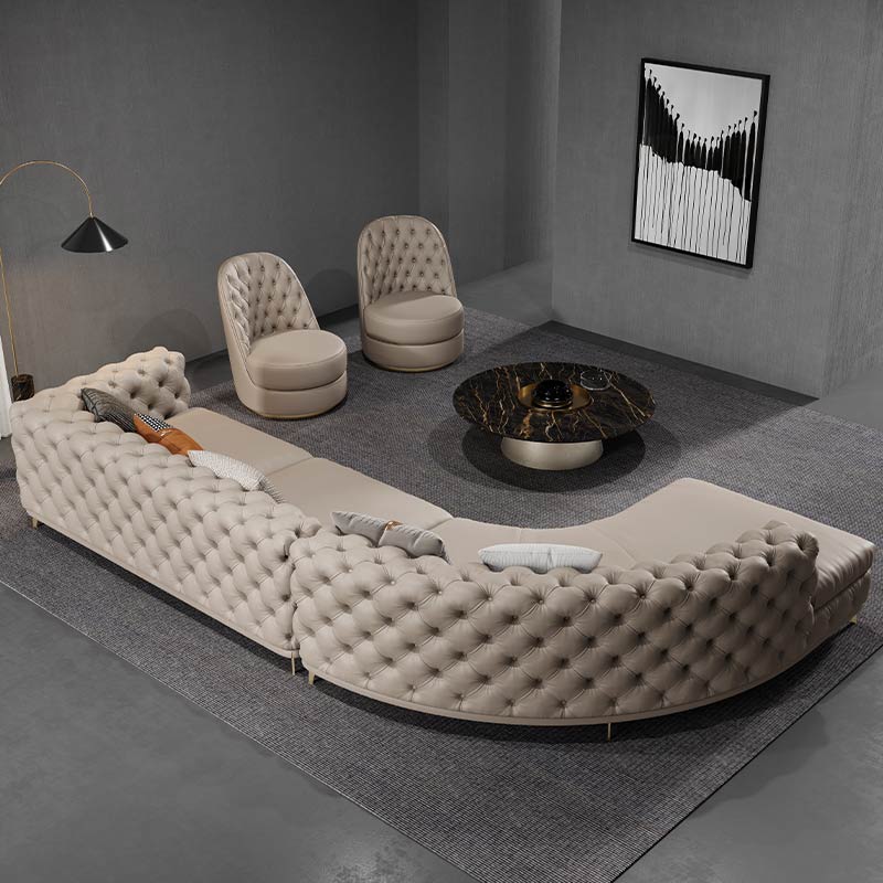 艾尚卡菲美式轻奢大户型设计师客厅别墅意式转角弧形法式拉扣沙发 - 图3