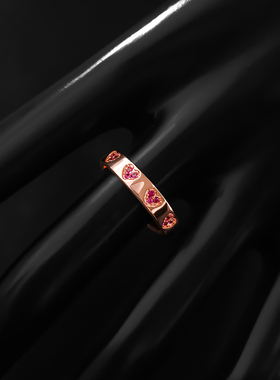 粉色爱心戒指女玫瑰金心形指环简约气质食指戒银同款潮流送女友