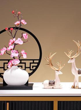新中式玄关古风隔断柜屏风腊梅摆件家居客厅博物架福鹿装饰品高端