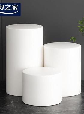 展示台模特圆形柱墩子橱窗摆台白色木质地台高低展台架柜装饰