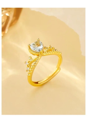 戒指爱心结交织锆石镶钻黄金色精致小众轻奢指环