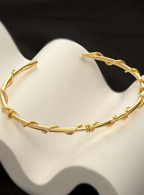 s925银树藤缠绕新款手环女个性简约百搭手工开口手镯手饰品