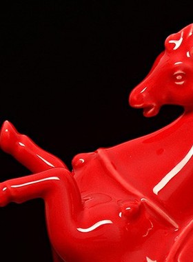 红色陶瓷马摆件十二12生肖瓷器马客厅工艺品风水家居饰品马到成功