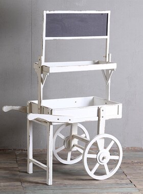 美式乡村家居小黑板手推车木质花架花店商店阳台置物盆栽收纳层架