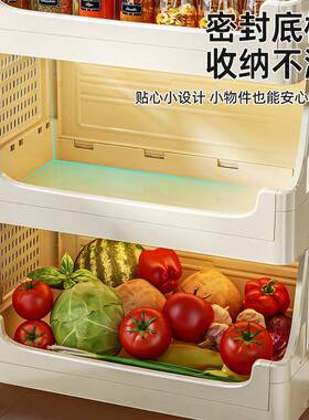 厨房置物架蔬菜调味料瓶家用带轮可折叠大容量多层收纳架小推车