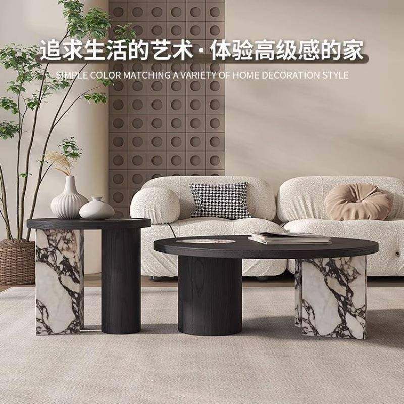 意式极简宝格莉岩板圆形茶几中古风设计师高级感茶几高低组合,淘宝优惠券,粉丝福利购,淘宝优惠卷