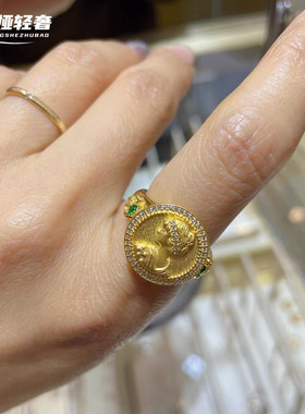 铜合金轻奢首饰女王圆牌戒指