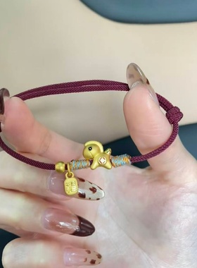 卡纯诗仿真金古法红绳马上有钱手链黄金色沙金手串高级感本命年