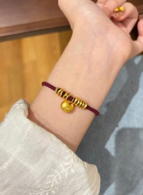 卡纯诗沙金小胖福红绳盘缠手链女本命年转运珠编织红盘缠手绳礼物