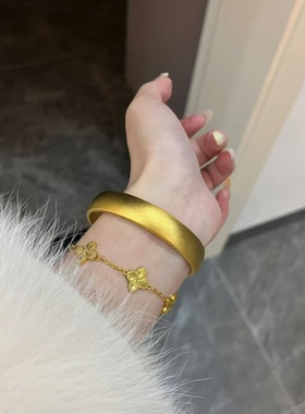 卡纯诗金店同款沙金仿真金素圈轮胎开口手镯女实心镯子简约风首饰