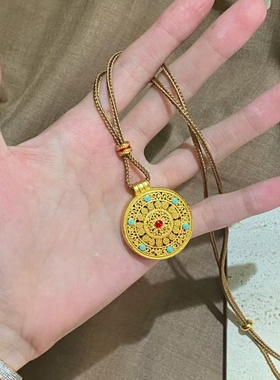 卡纯诗金店同款沙金仿真金红蓝珠圆满圆盘罗盘吊坠中式国风项链