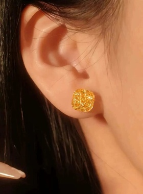 卡纯诗情人节花丝小方糖耳钉黄金色指环百搭高级感耳钉项链轻奢