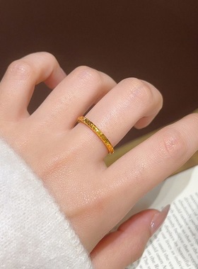 卡纯诗仿真金黄金色爆闪单环碎冰冰实心戒指女高级百搭食指戒时尚