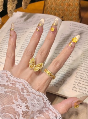 卡纯诗金店同款沙金仿真金蝴蝶戒指高级感指环食指戒宽版镂空指环