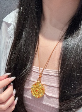 卡纯诗金店同款沙金仿真金福禄双全八宝罗盘吊坠女新款项链新中式