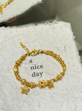 金店同款沙金仿真金五角星福禄葫芦盘缠手链女款招财好运轻奢气质