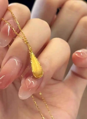 新中式拉丝水滴项链女复古轻奢百搭高级感颈链时尚小众气质锁骨链