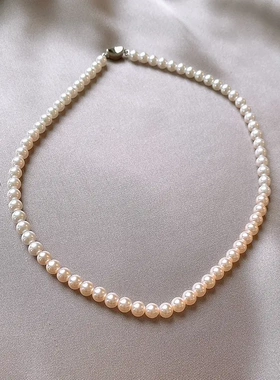 法式气质粉色珍珠项链气质名媛锁骨链甜级感项饰