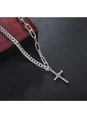 p0553-06饰品欧美 朋克摇滚十字架钛钢长款项链