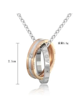 简约时尚英文双环情侣钛钢项链 吊坠 欧美 情侣饰品 ha012