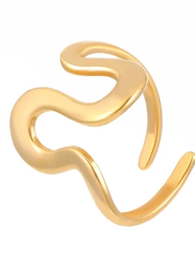 欧美小众设计感几何不规则液态开口戒指女不锈钢戒指饰品