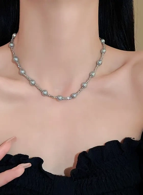 不规则条纹圆球珍珠款项链轻奢冷淡风个性锁骨链巴小众项饰女