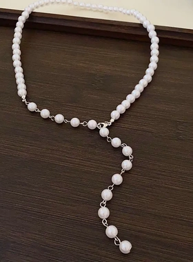 欧美饰品复古圆珠链条串珠锁骨链简约珍珠流苏轻奢小众项链女