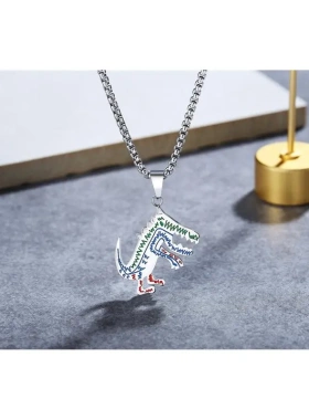 p0737 个性网红ins小恐龙钛钢吊坠项链 简约韩版项链