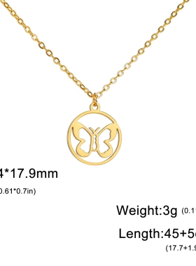 新款田园风圆环镂空吊坠不锈钢项链女时尚百搭锁骨链项饰