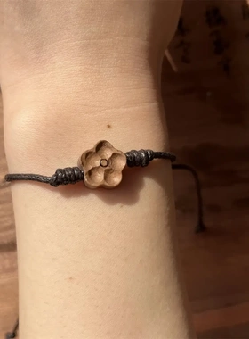 海超饰品同款桃木雕刻小手绳酒红色绳咖色绳编织超幸运