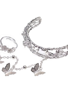 欧美新款时尚百搭镂空开口手镯女 简约铃铛戒指手镯手链饰品