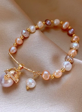 国潮复古锆石招财猫淡水珍珠手链时尚串轻奢复古高级感手饰女