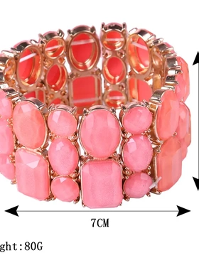 2023新品货源时尚欧美风亚克力镶嵌手链宽版弹力夸张手镯首饰