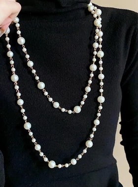 法式人造珍珠叠戴项链高级感复古拼接毛衣链轻奢高级感饰品女