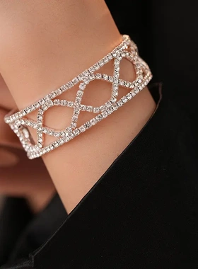 欧美镂空波纹镶钻开口手镯气质时尚手环轻奢高级感手饰女