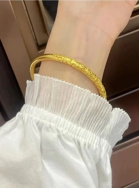 圆形金箍棒祥云花纹素圈手镯新中式复古国潮手环轻奢气质时尚