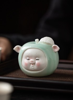创意平安小猪摆件可爱陶瓷工艺品家居客厅桌面装饰品车载祝你平安