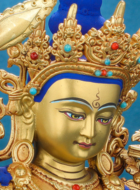 文殊菩萨佛像摆件纯铜精工仿尼泊尔全鎏金雕花藏密宗文殊普贤佛像