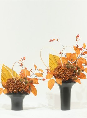 新中式黑色花器摆件售楼处样板间客厅酒店意玻璃禅花艺装饰摆设