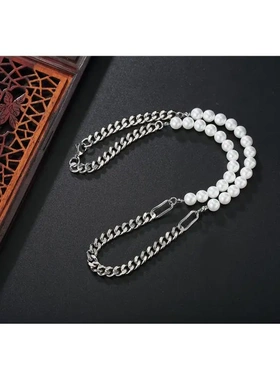 p0669-06时尚简约韩版珍珠链条 古巴链锁骨钛钢项链