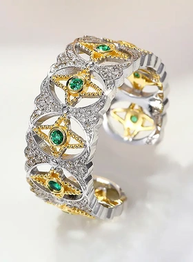 真金电镀锆石几何开口戒指同款食指戒时级感手饰女