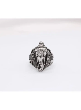 r1381 饰品 泰国吉祥象佛大象男士复古钛钢戒指