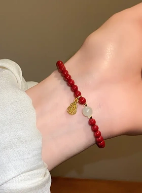 和田玉葫芦朱砂手链女新中式小众百搭手串潮流时尚手饰高级感
