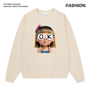 秋冬新款Oversize加绒印花圆领卫衣