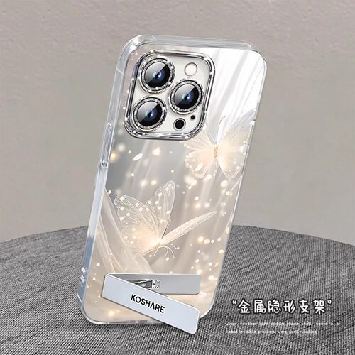 曼妙蝴蝶适用苹果17promax手机壳新款高级感带手链iphone16Pro女款12闪粉15Plus镜头17pro全包防摔14保护套13 - 图3