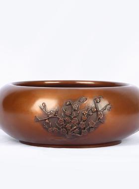 铜欣祥紫铜梅兰竹菊水盂聚宝盆办公室家居摆件商务礼品